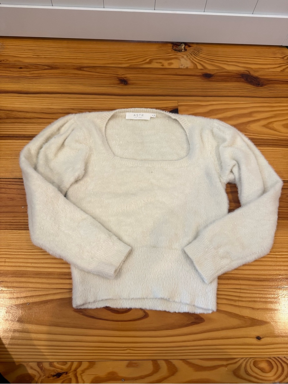 Astr Cream Square-Neck Puff-Sleeve Sweater